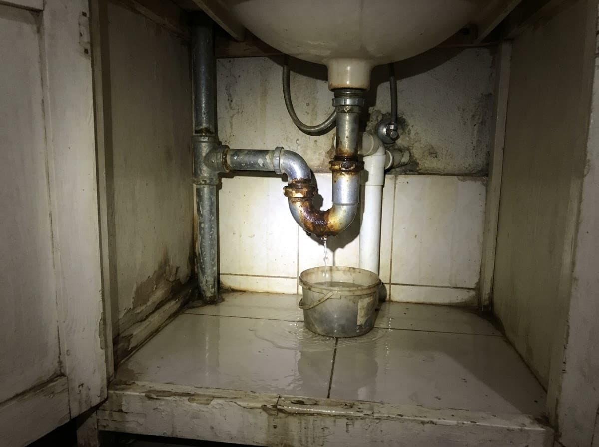 Leaking sink trap before repair